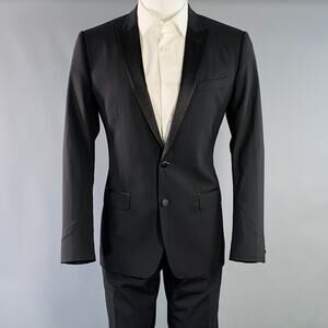 DOLCE & GABBANA Size 38 Black Wool Blend Peak Lapel Tuxedo